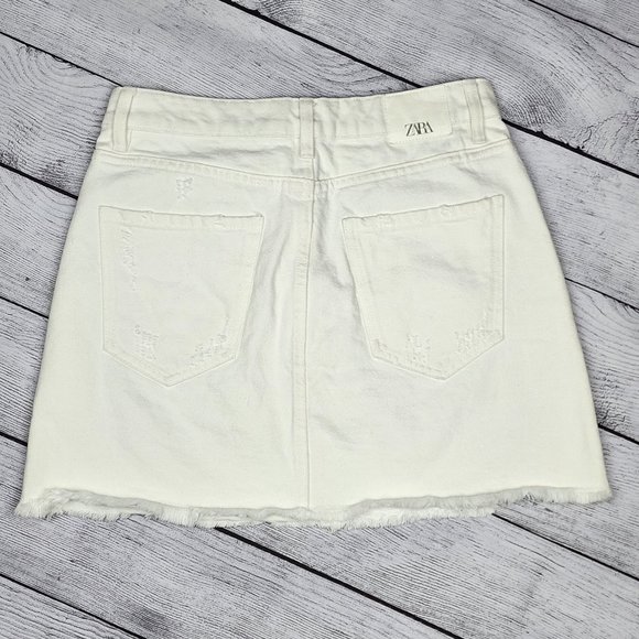 Zara Denim Skirt White Distressed, Size S - Picture 2 of 13